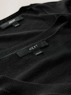 Next Black Soft Touch V-Neck Cotton Rich Jumpers 2 Pack Outlet