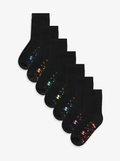 Next Cotton Rich Cushioned Socks 7 Pack Black Splat Online