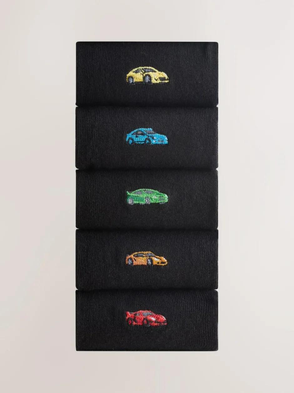 Next Fun Embroidered Socks 5 Pack Black Sports Cars Outlet