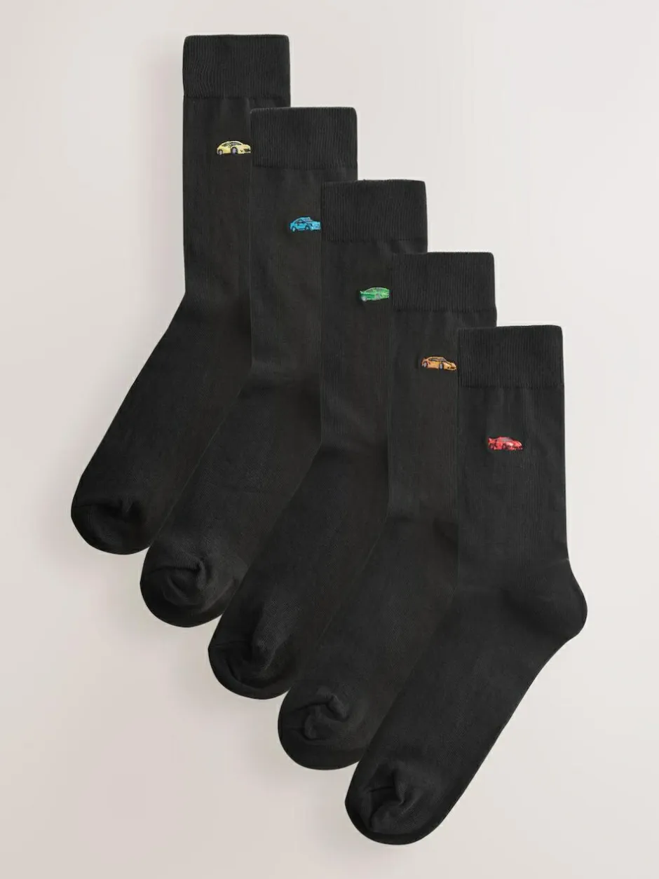 Next Fun Embroidered Socks 5 Pack Black Sports Cars Outlet