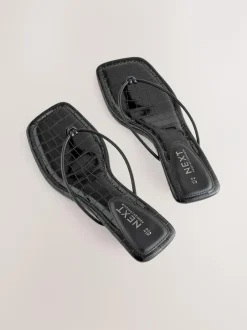 Next Black Square Toe Post Low Heels Hot