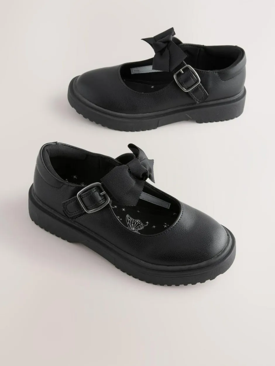 Next Standard Fit (F) Bow Chunky Mary Jane School Shoes Black Hot