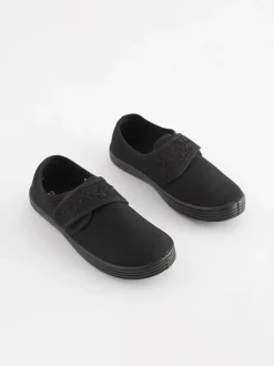 Next Black Standard Fit (F) Embroidered Strap School Plimsolls Sale