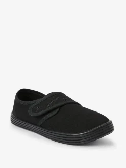 Next Black Standard Fit (F) Embroidered Strap School Plimsolls Sale
