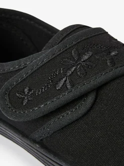 Next Black Standard Fit (F) Embroidered Strap School Plimsolls Sale