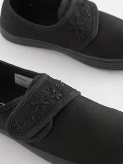 Next Black Standard Fit (F) Embroidered Strap School Plimsolls Sale