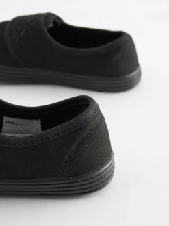 Next Black Standard Fit (F) Embroidered Strap School Plimsolls Sale