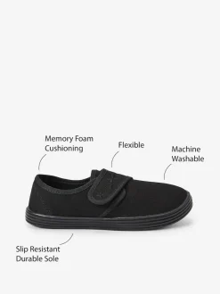 Next Black Standard Fit (F) Embroidered Strap School Plimsolls Sale