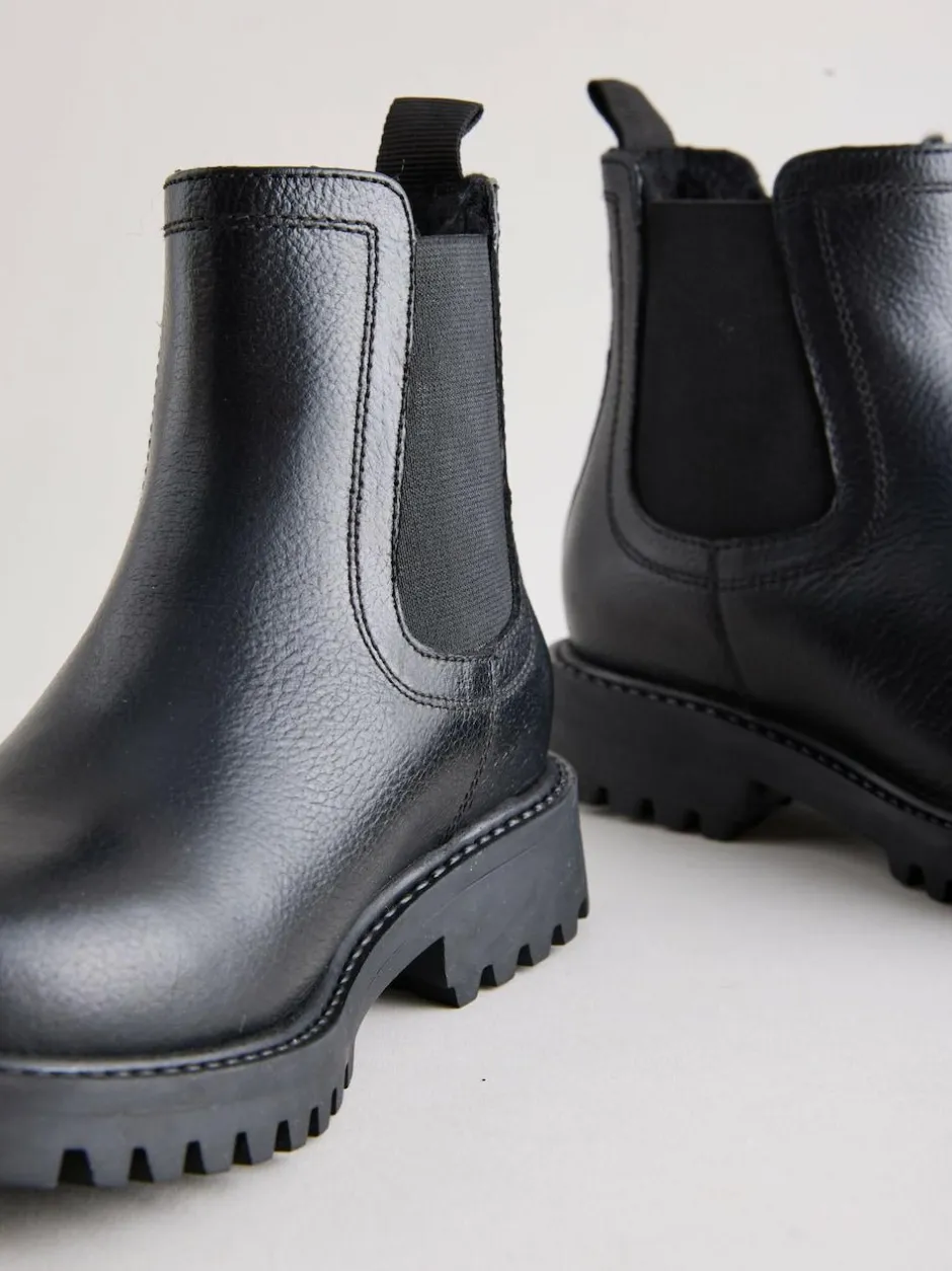 Next Standard Fit (F) Leather Warm Lined Chelsea Boots Black