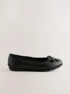 Next Standard Fit (F) Leather Ballerina School Shoes Black Clearance