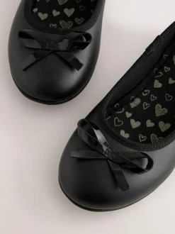 Next Standard Fit (F) Leather Ballerina School Shoes Black Clearance