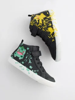 Next Black Standard Fit (F) Pokemon Elastic Lace High Top Trainers Sale