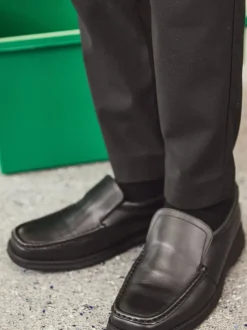 Next Black Standard Fit (F) School Leather Loafer Shoes Clearance