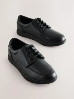 Next Black Standard Fit (F) Smart Leather Lace Up School Shoes New