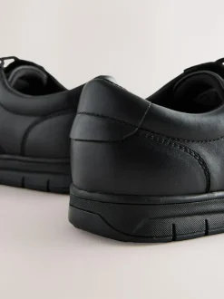 Next Black Standard Fit (F) Smart Leather Lace Up School Shoes New