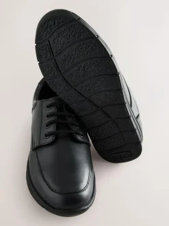 Next Black Standard Fit (F) Smart Leather Lace Up School Shoes New