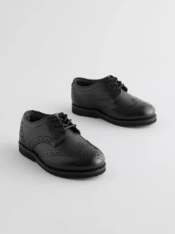 Next Standard Fit (F) Smart Leather Brogue Shoes Black New