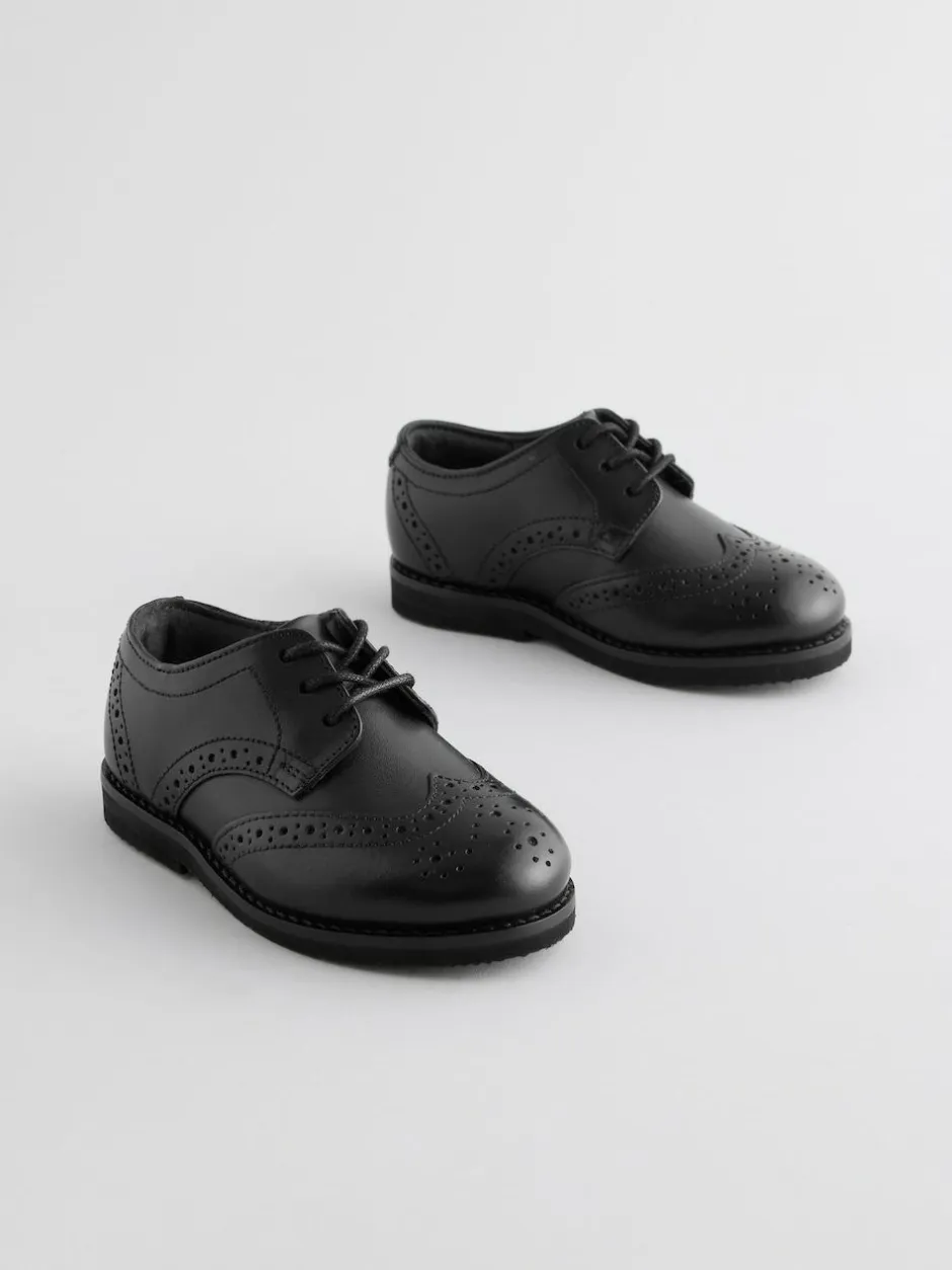 Next Standard Fit (F) Smart Leather Brogue Shoes Black New