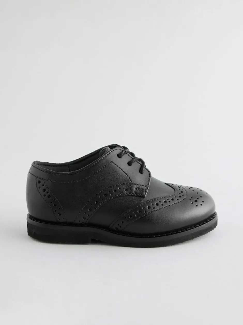 Next Standard Fit (F) Smart Leather Brogue Shoes Black New
