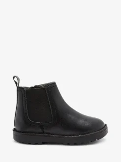 Next Standard Fit (F) Warm Lined Leather Chelsea Boots Black Clearance