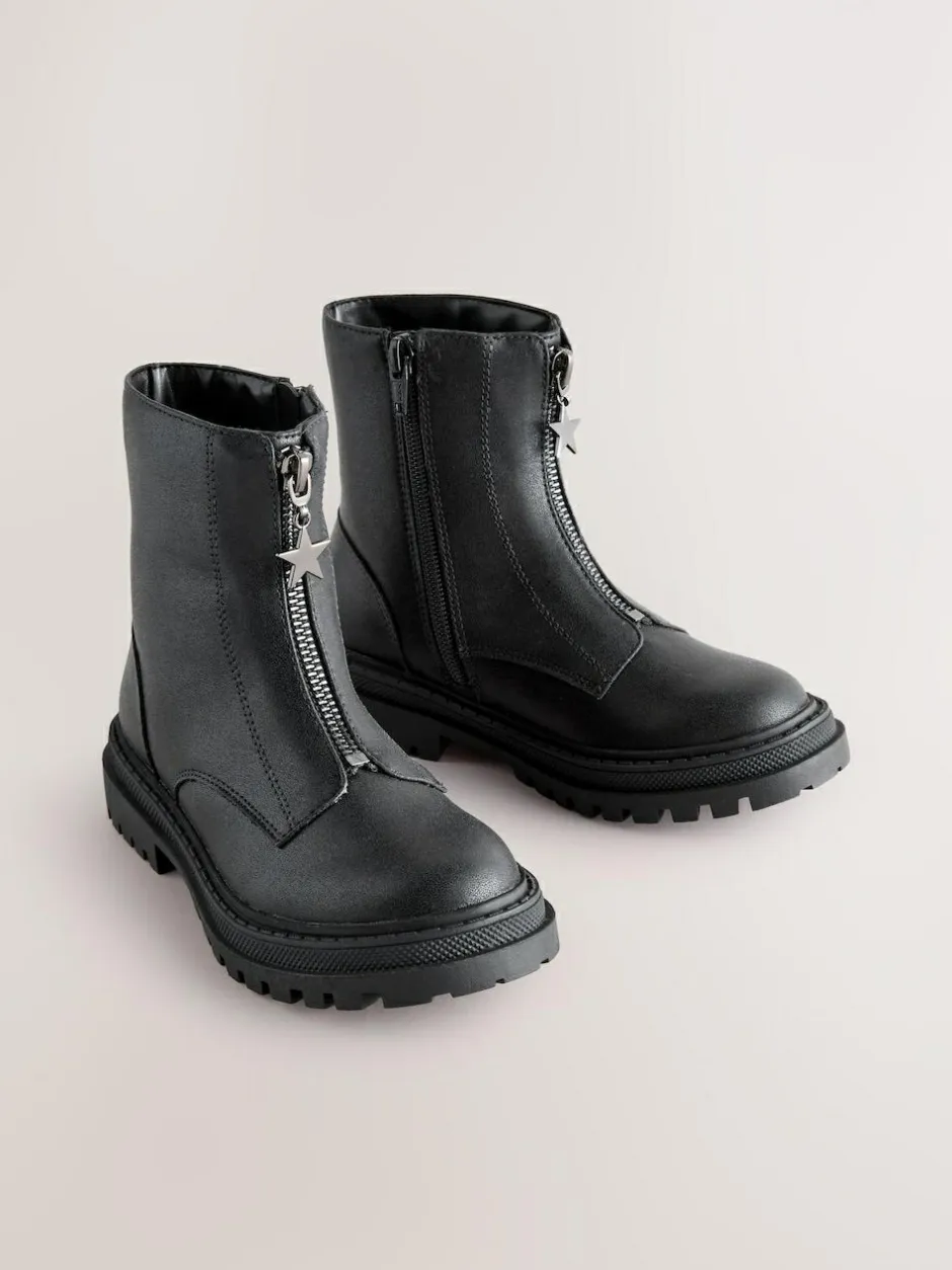 Next Standard Fit (F) Zip Front Ankle Boots Black Discount