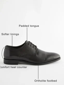 Next Standard Fit Leather Plain Derby Shoes Black Sale