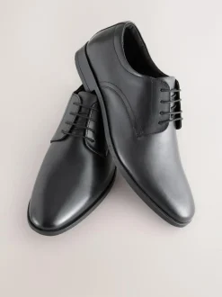 Next Standard Fit Leather Plain Derby Shoes Black Sale