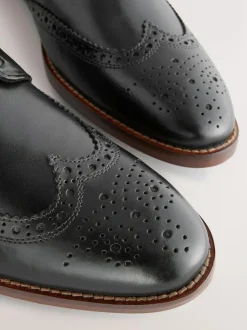 Next Standard Fit Leather Contrast Sole Brogue Shoes Black Clearance