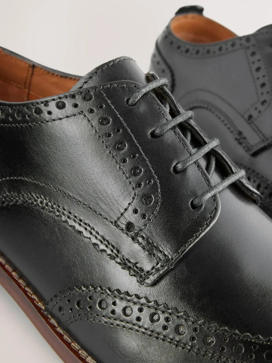 Next Standard Fit Leather Contrast Sole Brogue Shoes Black Clearance