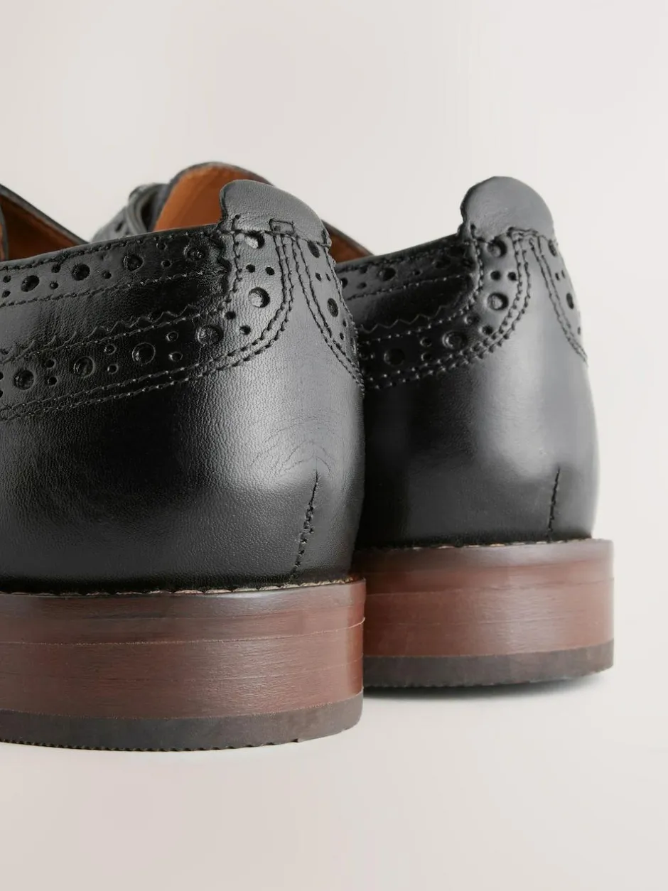 Next Standard Fit Leather Contrast Sole Brogue Shoes Black Clearance