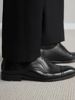 Next Standard Fit Signature Italian Leather Wingcap Brogue Shoes Black New