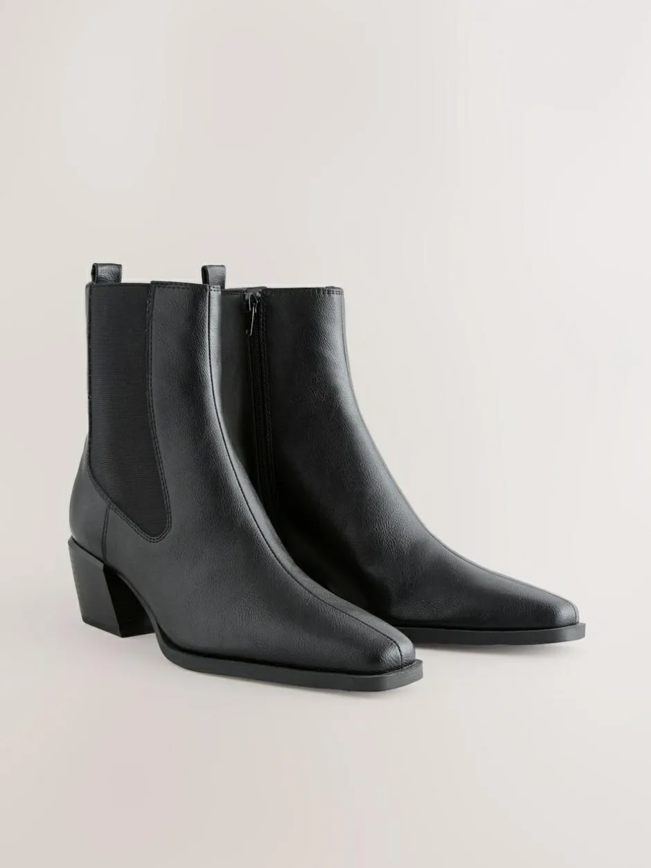 Next Standard/Wide Fit Chelsea Style Western Cowboy Boots Black Clearance