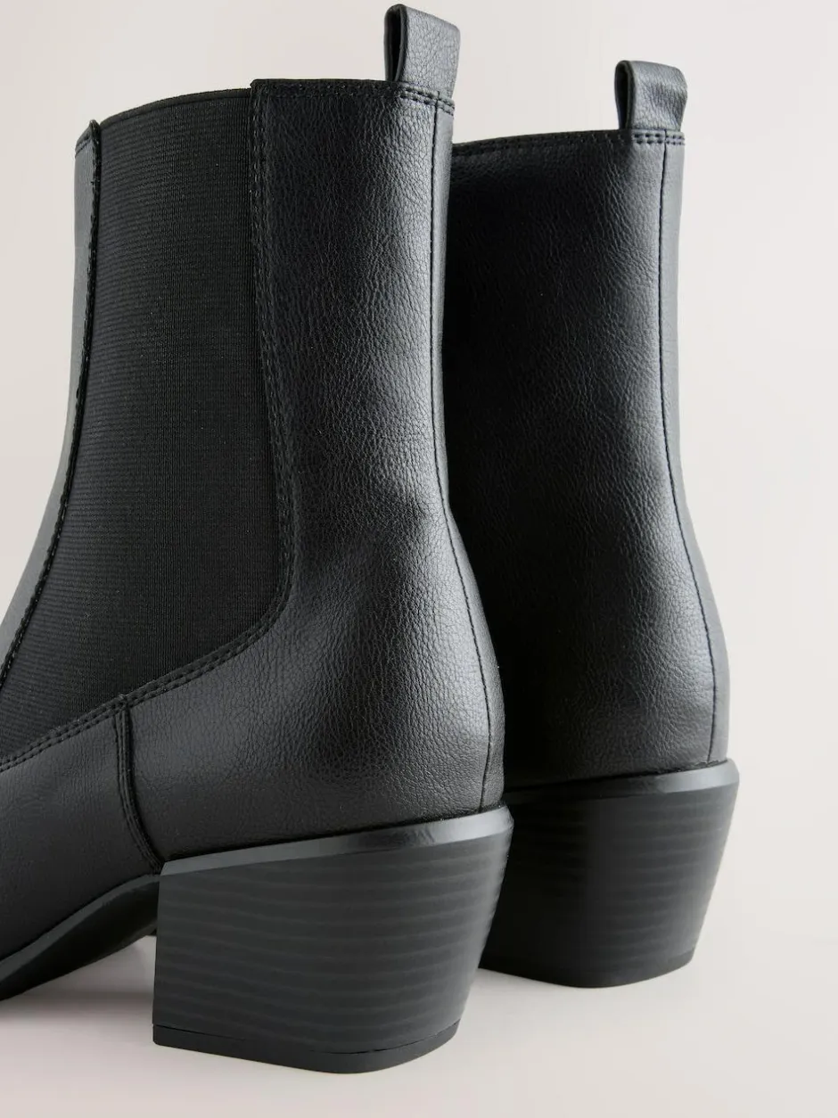 Next Standard/Wide Fit Chelsea Style Western Cowboy Boots Black Clearance