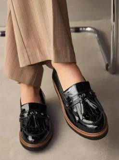 Next Standard/Wide Fit Chunky Patent Tassel Detail Loafers Black Outlet