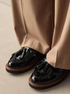 Next Standard/Wide Fit Chunky Patent Tassel Detail Loafers Black Outlet
