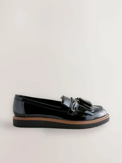 Next Standard/Wide Fit Chunky Patent Tassel Detail Loafers Black Outlet
