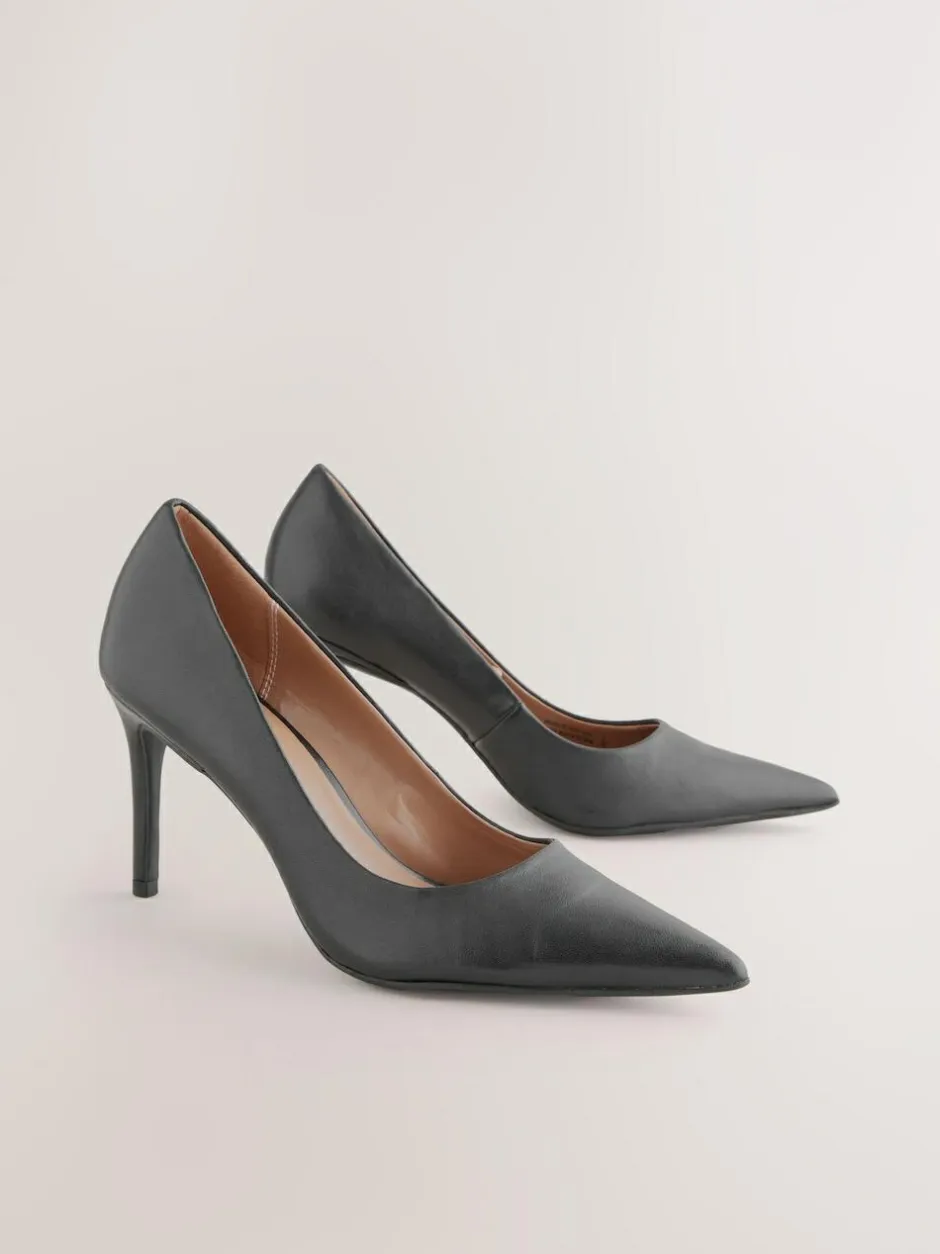 Next Black Standard/Wide Fit Leather Mid Court Shoes Clearance