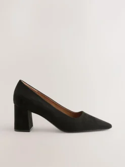 Next Standard/Wide Fit Standard Chisel Toe Block Courts Black Clearance
