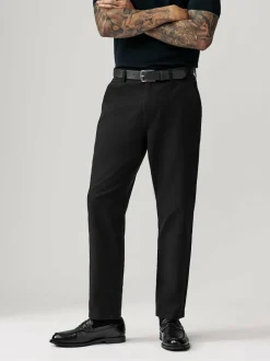 Next Straight Fit Belted Soft Touch Chino Trousers Black Discount