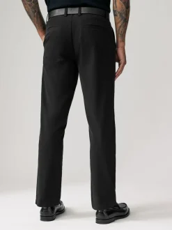 Next Straight Fit Belted Soft Touch Chino Trousers Black Discount