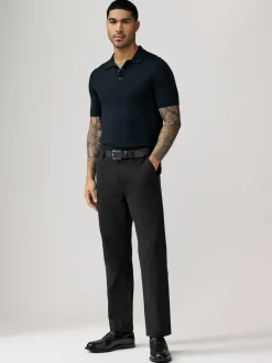 Next Straight Fit Belted Soft Touch Chino Trousers Black Discount