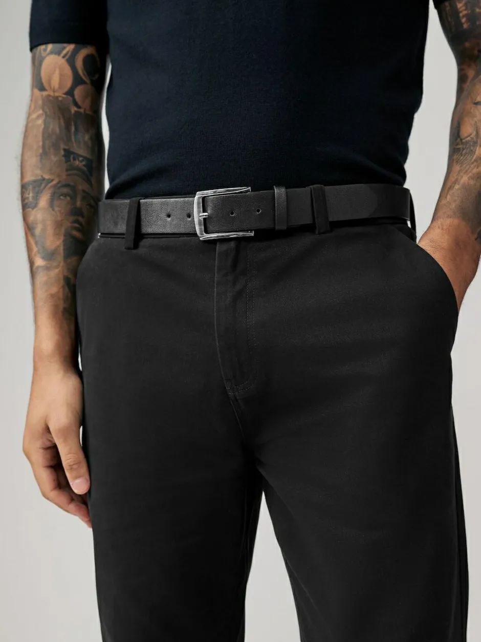 Next Straight Fit Belted Soft Touch Chino Trousers Black Discount