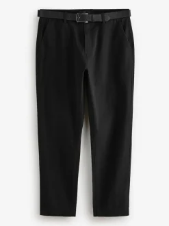Next Straight Fit Belted Soft Touch Chino Trousers Black Discount
