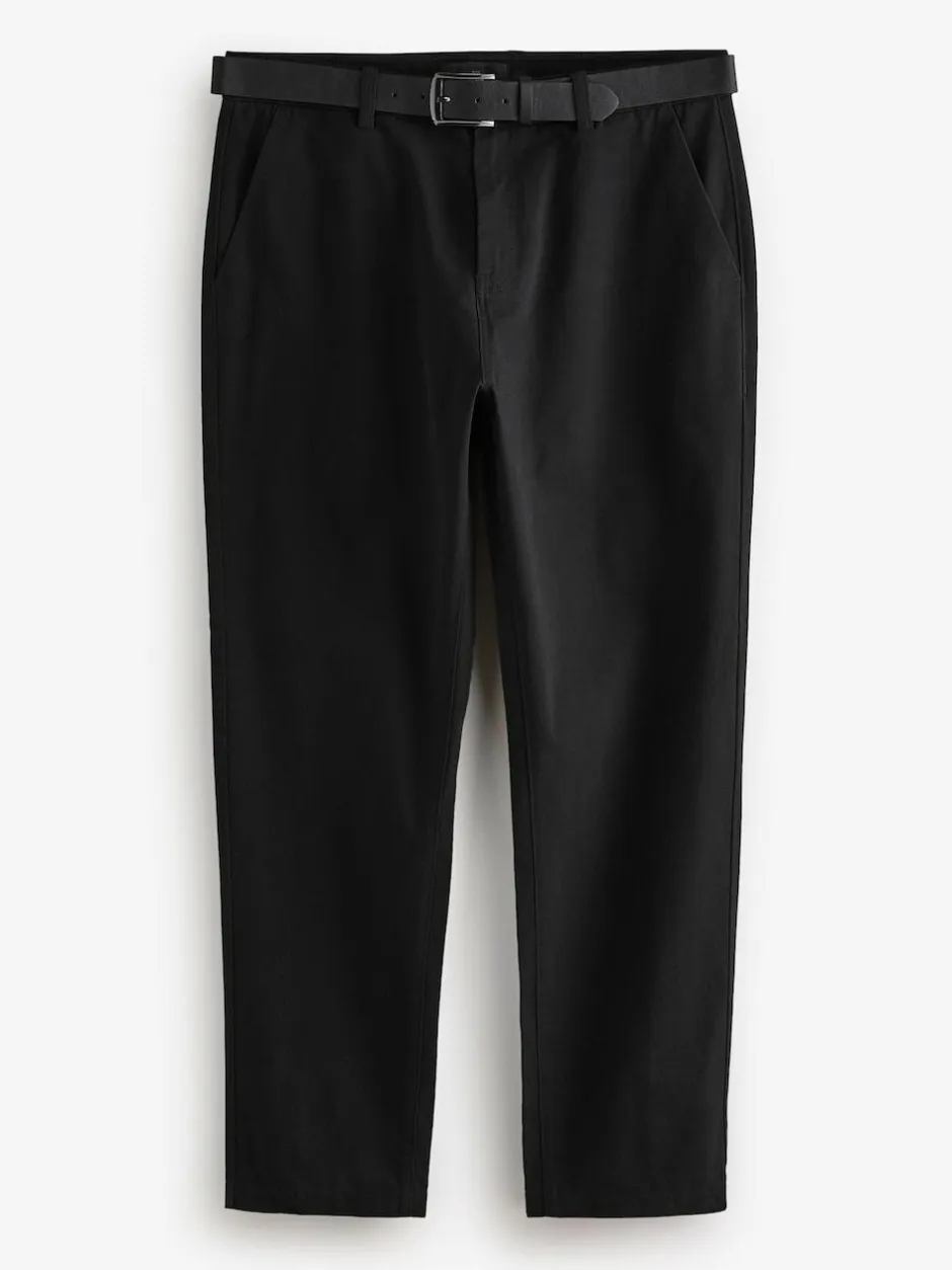 Next Straight Fit Belted Soft Touch Chino Trousers Black Discount