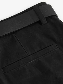 Next Straight Fit Belted Soft Touch Chino Trousers Black Discount