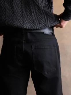 Next Straight Fit Signature Belted Jeans Black Outlet