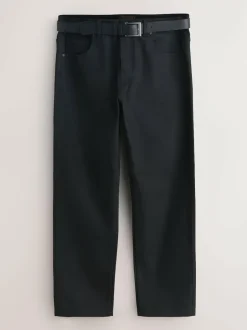 Next Straight Fit Signature Belted Jeans Black Outlet
