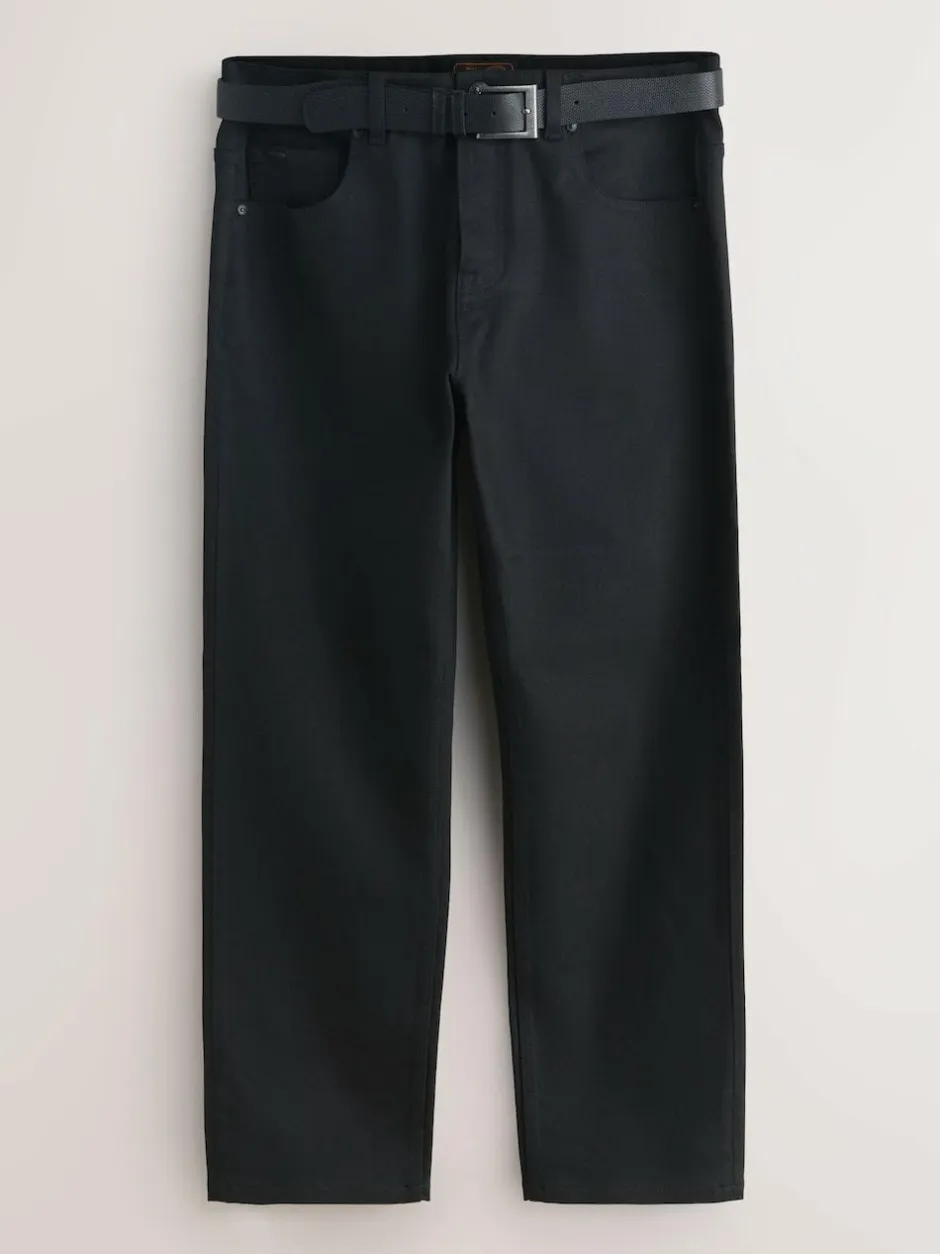 Next Straight Fit Signature Belted Jeans Black Outlet