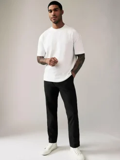 Next Black Straight Fit Stretch Chinos Trousers