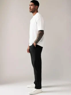 Next Black Straight Fit Stretch Chinos Trousers